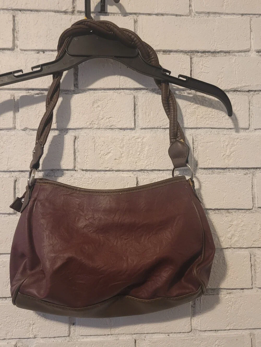 Rosetti Two-Tone Burgundy Wine Shoulder Bag Silver Ring Buckle Studded Accent